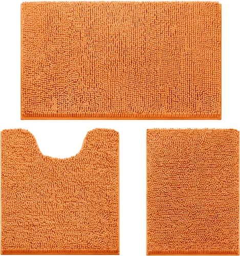 Miniatura 22 de HOMEIDEAS Juego de 3 alfombras de baño, ultra suaves, antideslizantes, absorbentes, de chenilla, juego de alfombrillas de baño para inodoro (beige)