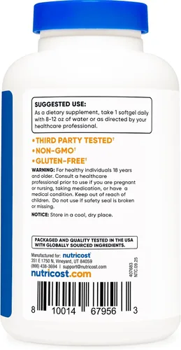 Miniatura 4 de Nutricost Vitamina E 400 UI, 240 Cápsulas de gelatina blanda - Sin gluten, sin OMG
