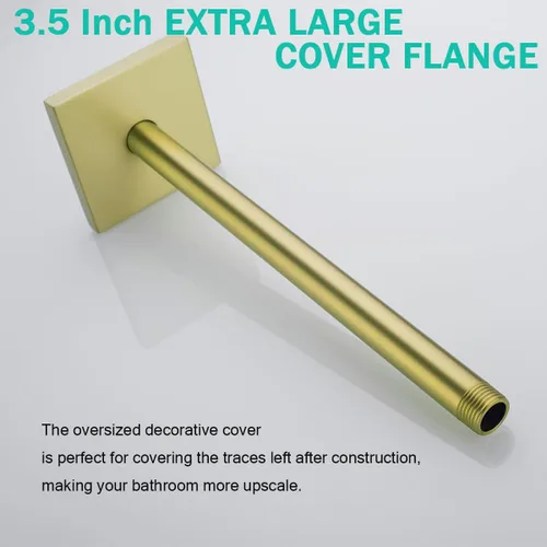Miniatura 9 de Brazo de ducha dorado cepillado con brida,Tubo de ducha fijo montado en el techo de 12 pulgadas, brazo de repuesto de ducha de lluvia recto