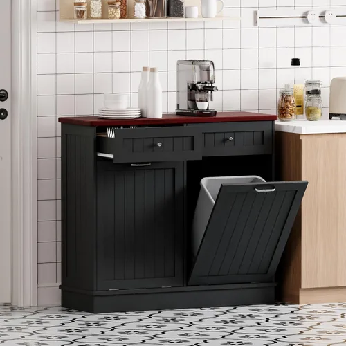 Betterhood Gabinete de Basura Inclinable de 10 Galones de Madera Independiente Clasificador de Lavandería, Gabinete de Reciclaje con Cajón Oculto,