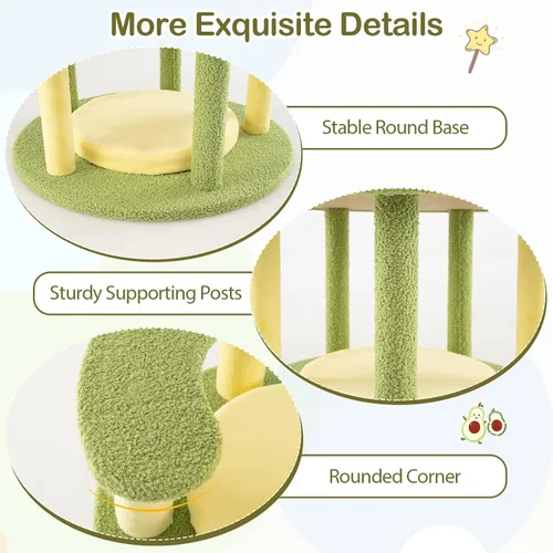 Miniatura 7 de PETSITE Árbol para gatos con temática de aguacate de 51 pulgadas, torre moderna de varios niveles con postes rascadores de yute, juguete colgante