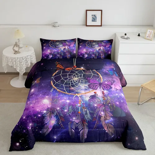 Juego de edredón de atrapasueños para adultos, universo soñador de galaxia estrellada, decoración de ropa de cama de microfibra ligera, edredón