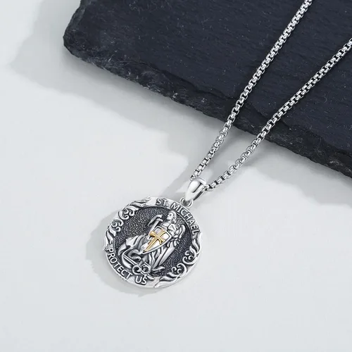 Miniatura 286 de Collar con colgante de plata de ley 925 con medalla de San Patrón, joyería religiosa para hombres y mujeres, con cadena de acero inoxidable 316L
