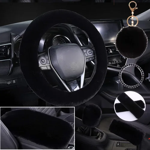 Lindo juego de fundas esponjosas para volante, fundas de volante de piel suave y cálida para mujeres/niñas, universal de 15 pulgadas, 1 juego de 8