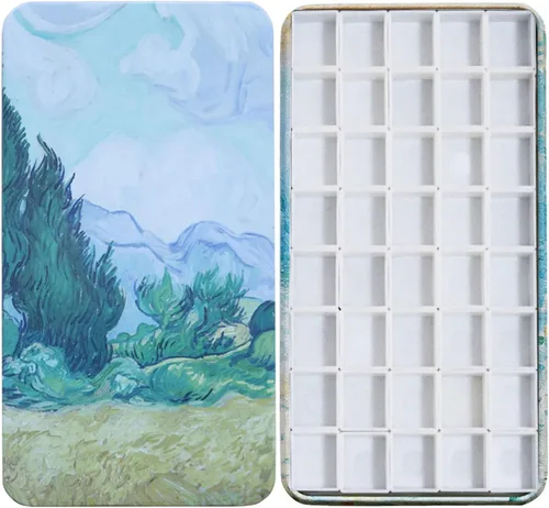 Miniatura 36 de Estuche de lata de paleta de acuarela con 40 piezas de sartenes vacías de plástico blanco con cuadrados magnéticos para transportar - Paleta