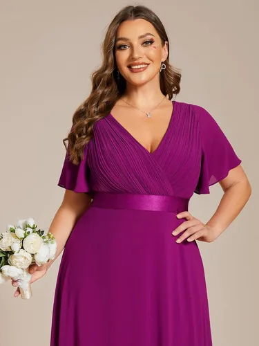 Miniatura 109 de Ever-Pretty Vestido formal para mujer, Navidad, Año Nuevo, cuello en V, gasa, talla grande, largo hasta el suelo, vestido de dama de honor