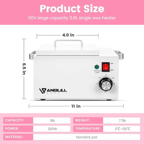 Miniatura 6 de Anbull - Olla de cera grande antiadherente BUT2.5L-I, calentador de cera profesional individual individual para depilación, máquina de encerado