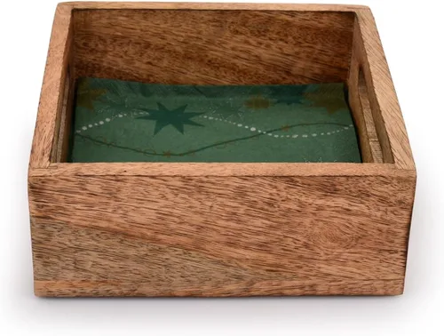 Miniatura 4 de Samhita Servilletero cuadrado de madera de mango con acabado quemado para decoración de restaurantes, accesorios de bar de cocina