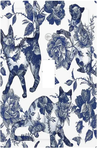 Cubiertas Decorativas para Placas de Interruptor Vintage Azul Oscuro Acuarela Gato Flor Mariposa 1 Gang Placa de Pared Cubierta Individual de