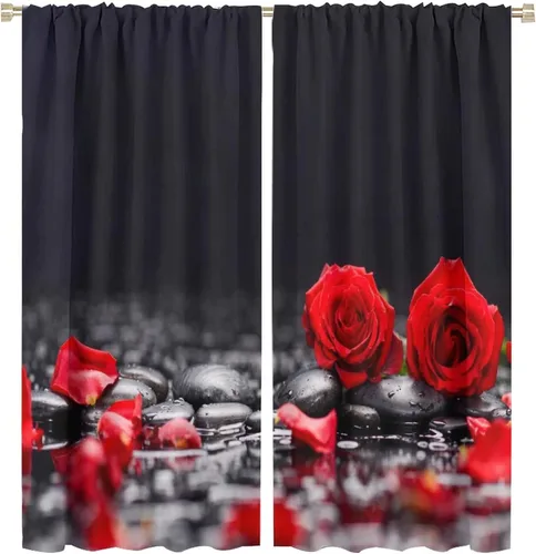 Miniatura 33 de Cortinas opacas con diseño floral de rosas para cocina, retro, rústicas, románticas, con bolsillo para barra, cortinas opacas para dormitorio, sala