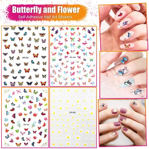 Miniatura 5 de Kit de pinceles y decoraciones de uñas - Arte de uñas 3D, herramientas de puntos, purpurina, calcomanías, diamantes de imitación, papel de aluminio