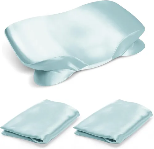 Miniatura 7 de Paquete de 2 fundas de almohada de satén para almohada cervical Zelimun de contorno, funda de almohada suave con cremallera (negro)