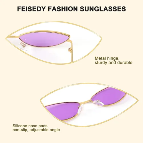 Miniatura 37 de FEISEDY Gafas de sol de diseñador de moda Retro pequeños pétalos forma arco templo diseño B2298