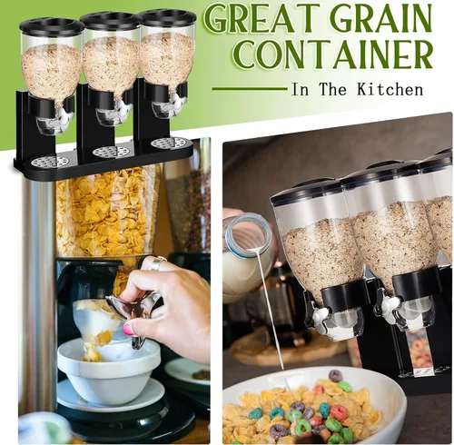 Miniatura 6 de Umigy Paquete de 2 Dispensadores Triples Indispensables de Alimentos Secos, Capacidad de 67 oz Cada Uno, Contenedor de Cereales para Almacenamiento