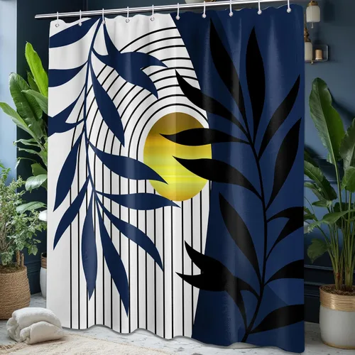 Miniatura 62 de Cortina de ducha bohemia en negro y gris, cortinas de ducha modernas de mediados de siglo negro y gris para baño, juego de tela impermeable