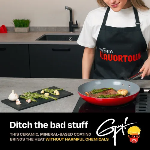 Miniatura 4 de Guy Fieri's Flavortown Juego de utensilios de cocina de cerámica de 2 piezas, sartenes antiadherentes de 10 y 12 pulgadas, utensilios de cocina