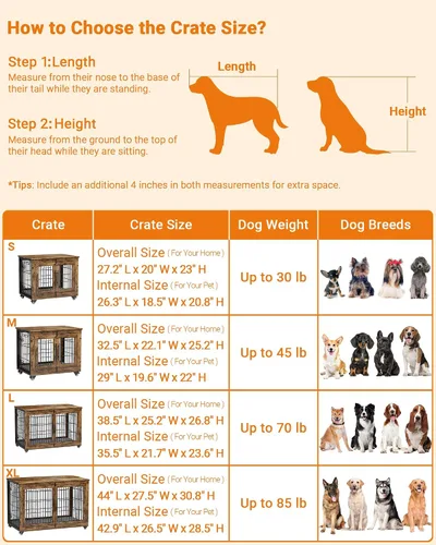 Miniatura 7 de YaFiti Mueble de jaula para perros con cojín, perrera de madera para interiores con puertas dobles, jaula para perros con ruedas, mesa auxiliar