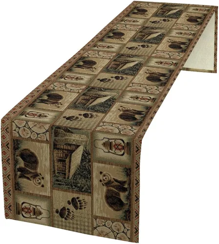 Miniatura 17 de Camino de mesa de estilo rústico retro, decoración de mesa de cocina, sala de estar, comedor, para el hogar, con diseño de osos, alces, ciervos