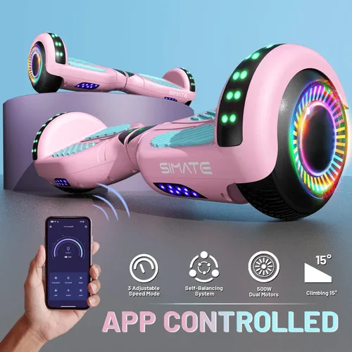 Miniatura 3 de SIMATE Hoverboard - Aeropatineta Bluetooth todo terreno con luces LED y control de aplicación, regalos para niños, adultos, niñas, niños, para todas