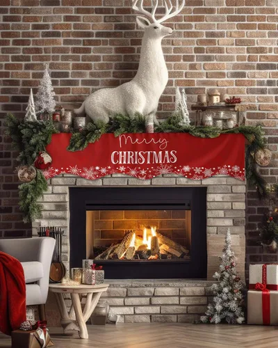 Miniatura 2 de Bufanda roja de gnomos de Navidad, decoración de chimenea para sala de estar, bolas de árbol de Navidad, copo de nieve de invierno, chimenea