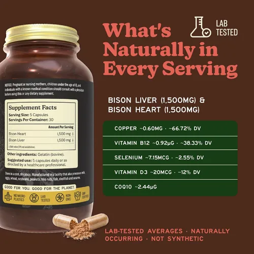 Miniatura 4 de MK Supplements American Beast, Suplemento de Órganos de Bisonte para Atletas, Apoya la Fuerza, Resistencia y Recuperación, Liofilizado, No-GMO