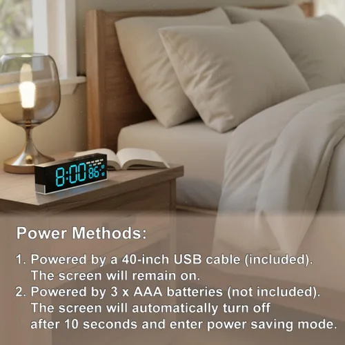Miniatura 7 de JENLYSTIME Reloj despertador digital LED de 7 pulgadas con alarmas duales y luz inferior ｜ Muestra hora, fecha, día, temperatura ｜ Brillo