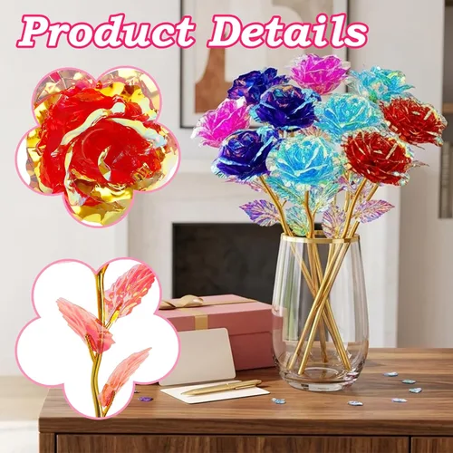 Miniatura 3 de Wowagoga 12 flores artificiales de rosa galaxia de 24 quilates, 4 colores de rosas para siempre, regalos para mujeres, niñas, mamá, esposa, hijas