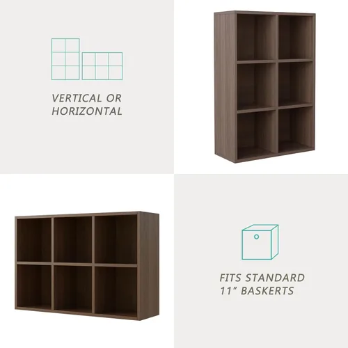 Miniatura 4 de OSCHF - Estantería de almacenamiento de 6 cubos, estantería de madera de 3 niveles con espacios abiertos para el hogar y la oficina, organizador