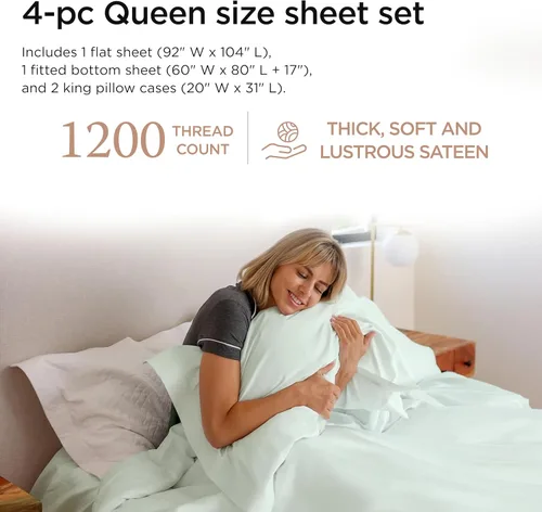 Miniatura 90 de Threadmill Sábanas de Lujo de Algodón Supima, Sábanas de 100% Algodón Suave de 1200 Hilos de Lujo para Cama de Tamaño Completo, Juego de 4 Sábanas