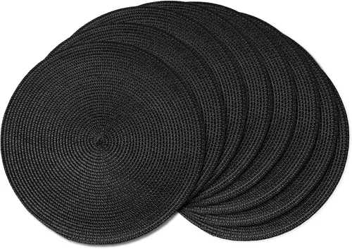 Miniatura 8 de AHHFSMEI Juego de 6 manteles individuales redondos trenzados de 15 pulgadas para mesas de comedor, tejido natural, resistentes al calor, color azul
