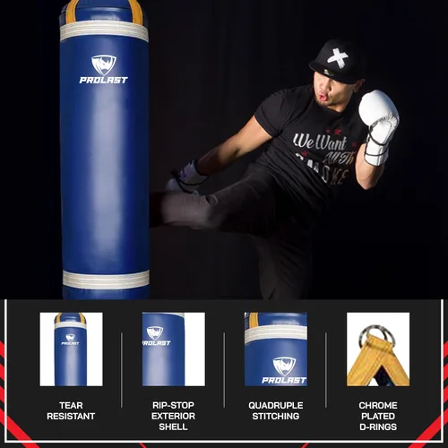 Miniatura 3 de 4 ft 80lb Heavy Boxing Punching Bag, Muay Thai, MMA, Strength Training Equipment, Hanging Azul y amarillo