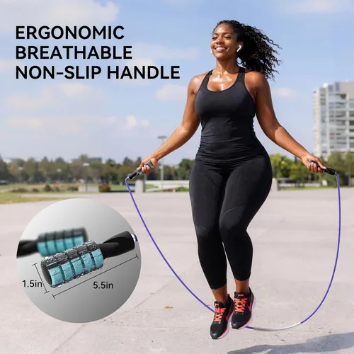 Miniatura 3 de Cuerda de saltar de algodón ajustable con peso para mujeres, adultos y niños, cuerda de salto atlética para ejercicios de fitness (rosa)