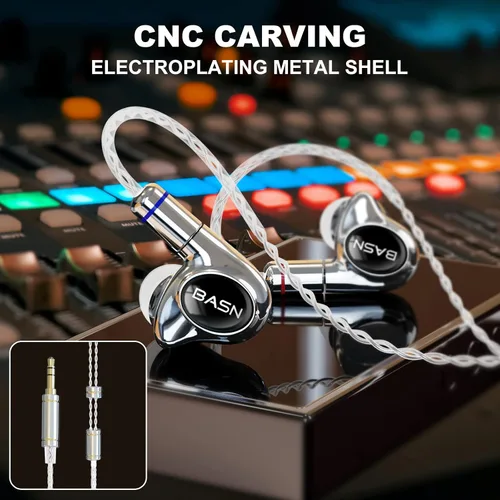 Miniatura 3 de BASN Metalen PRO 4 Drivers Monitores Intrauriculares para Músicos, Auriculares con Aislamiento de Ruido y Graves Mejorados con Carcasa de Metal CNC