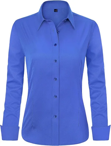 Miniatura 25 de J.VER - Camisas de vestir para mujer, diseño de manga larga, con botones, antiarrugas, blusa de trabajo unicolor