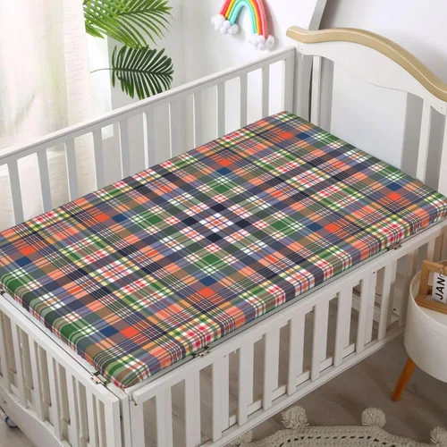 Miniatura 2 de Sábanas bajeras ajustables con temática a cuadros, sábanas portátiles para cuna, suaves y elásticas, sábana bajera para cuna para niños y niñas, 24