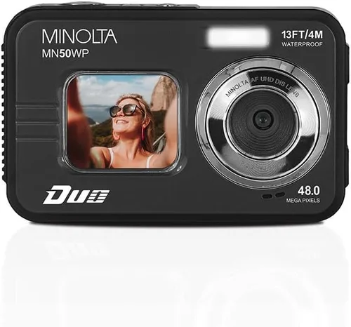 Miniatura 2 de Minolta Cámara digital subacuática de 48 MP: video Ultra HD 5K, enfoque automático, zoom digital de 16x, pantallas LCD duales, pantalla frontal