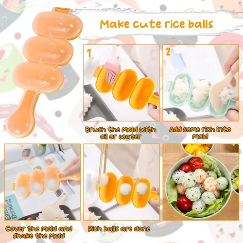 Miniatura 5 de Onigiri - Kit de moldes para hacer sushi musubi con paleta de arroz, cepillo para cocina, sin BPA, duradero, polipropileno, pequeño, redondo