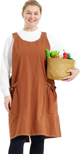 Miniatura 50 de Delantales grandes de talla grande para mujer con bolsillos de algodón y lino para hornear cocina