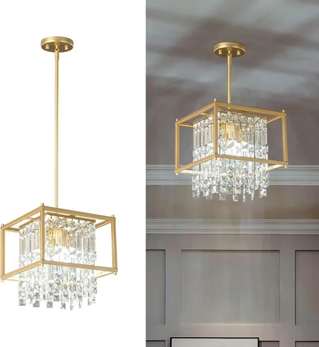 Miniatura 17 de LMQNINE Candelabro Moderno para Vestíbulo, Candelabro de Cristal Dorado Lámpara Colgante de Entrada, Candelabros Redondos de Altura Ajustable