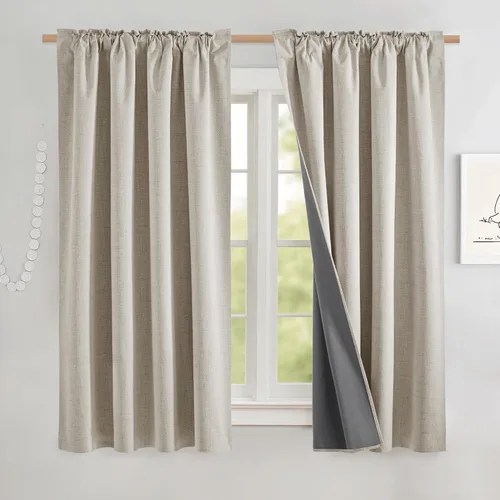 Miniatura 44 de NICETOWN Cortinas 100% opacas de 63 pulgadas de largo, 2 paneles de cortinas cortas con aislamiento térmico con forro para dormitorio, cortinas