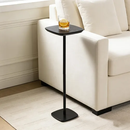 Mesa auxiliar de pedestal, mesas pequeñas para bebidas, soporte de pedestal, mini mesa auxiliar cuadrada negra, mesas de café de Martini, mesa Negro