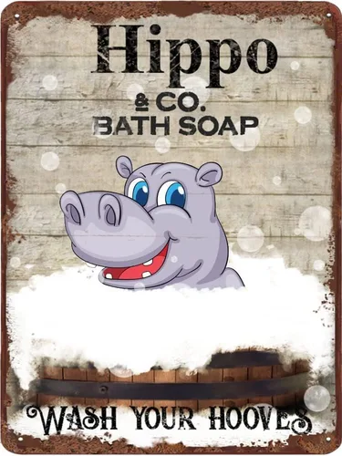 Miniatura 9 de Cartel de metal divertido de jirafa para baño, diseño retro de cabra para pared, póster de inodoro con texto "Wash Your Hooves", letrero de hojalata