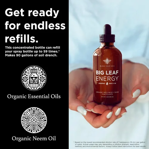 Miniatura 2 de Big Leaf Energy, Concentrado de Aceite de Neem + Aceites Esenciales para Plantas y Cuidado de Hojas - Orgánico, Sin OGM, Listo para Mezclar