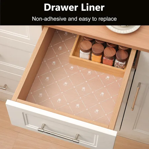 Miniatura 3 de INNOLITES Forro para estante de gabinete de cocina, forro no adhesivo para refrigerador y cajón, EVA impermeable con flores, fácil de limpiar y sin