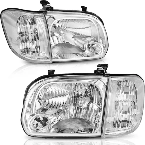 Miniatura 9 de DWVO Ensamble de faros Compatible con 2007-2013 Tundra / 2008 2009 2010 2011 2012 2013 2014 2015 2016 2017 Sequoia Carcasa de faro cromada Reflector
