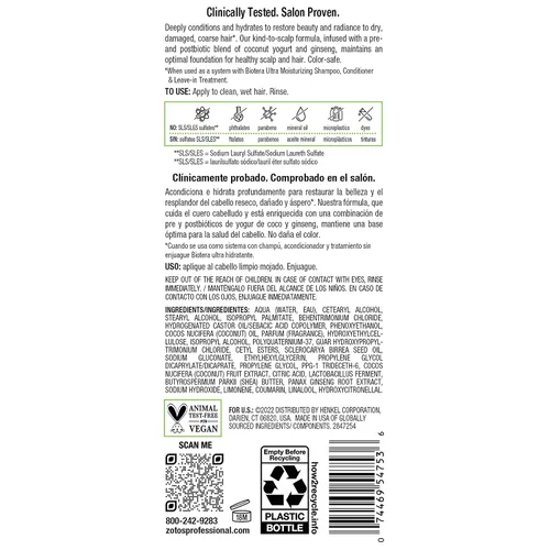 Miniatura 10 de Biotera Ultra Moisturizing Conditioner Hydrates Dry, Damaged, Coarse Hair Microbiome Friendly Vegan & Animal Test Free Paraben & Sulfate