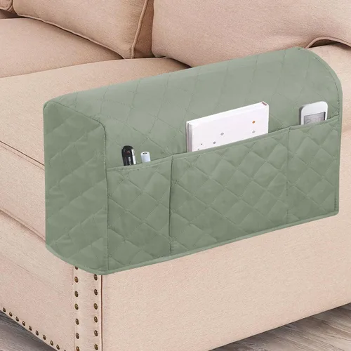 Miniatura 12 de Fundas impermeables para reposabrazos para sillones y sofás, fundas para brazos de sofá para sofá, paquete de 2 con bolsillo lateral, funda Marrón