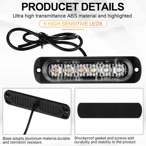 Miniatura 4 de Paquete de 20 luces LED estroboscópicas de emergencia, 6 LED ámbar y blanco, luces intermitentes de montaje en superficie, luces intermitentes