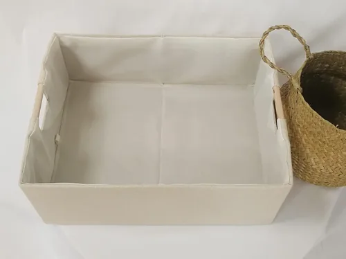 Miniatura 5 de Contenedor de almacenamiento para estantes, cestas rectangulares para armario, caja plegable con asas, color beige, cestas de estante, cajas