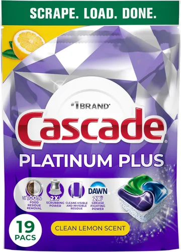 Miniatura 15 de Cascade Platinum Plus Cápsulas para lavavajillas, detergente para lavavajillas, jabón detergente para platos, limón, 47